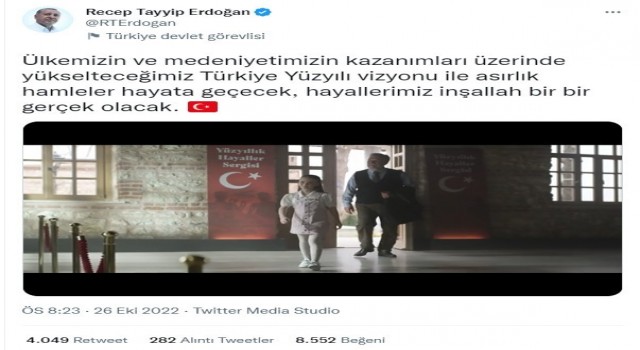 Cumhurbaşkanı Erdoğan Türkiye Yüzyılı mesajıyla paylaştı