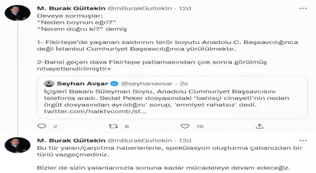 İçişleri Bakan Müşaviri Gültekinden gazeteci Avşarın iddialarına yanıt: “Sizin yalanlarınızla sonuna kadar mücadeleye devam edeceğiz”
