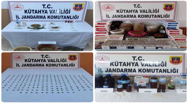 Kütahyada jandarmanın iki haftalık dönemde yaptığı uyuşturucu ve kaçakçılık operasyonları