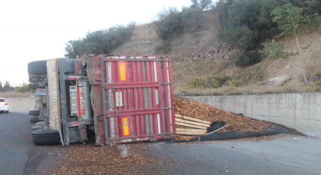 Manisada talaş yüklü tır devrildi: 1 yaralı