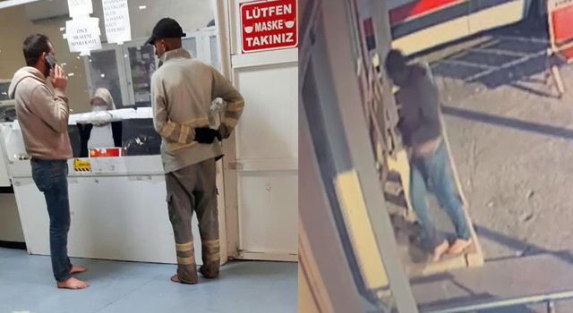 Osmaniye'de Çamurlu diye ayakkabılarını çıkartıp hastaneye girdiler, o anlar kameralara yansıdı