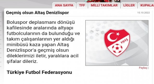 Spor camiasından Denizlispora geçmiş olsun mesajı