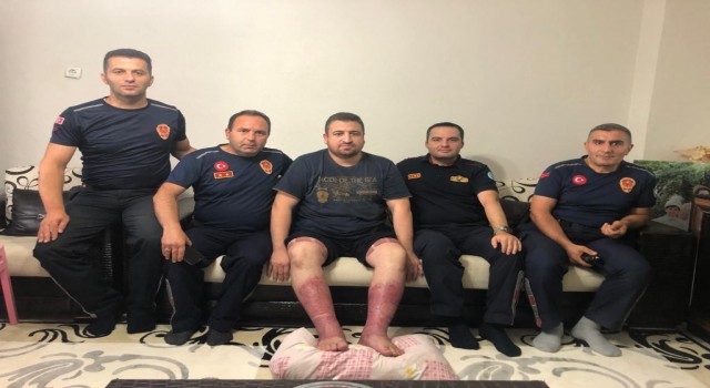 Yangında yaralanan itfaiye çavuşuna moral ziyareti