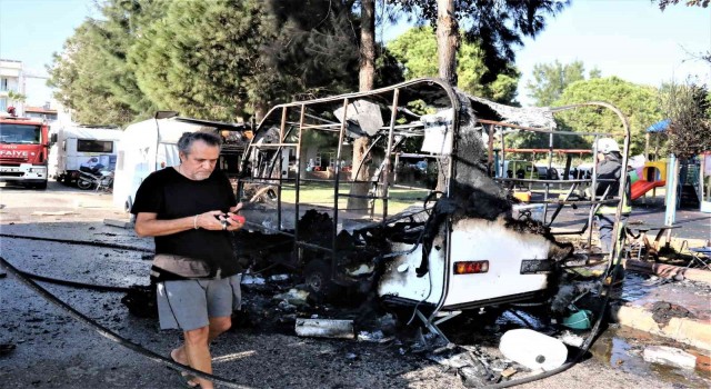 Alev alev yanan karavanda dinlenen kadın ölümden döndü
