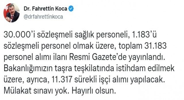 Bakan Koca müjdeyi verdi