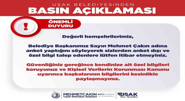 Başkan Çakını bahane ederek bilgilere ulaşan dolandırıcılara dikkat çekildi