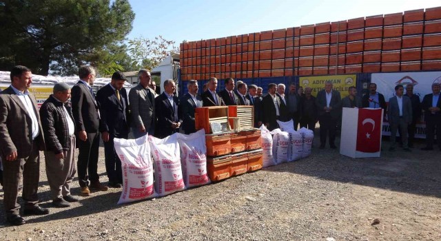 Çiftçilere arı kovanı, mercimek ve nohut dağıtıldı