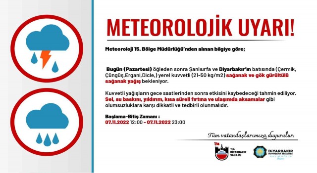 Diyarbakır için sağanak yağış uyarısı