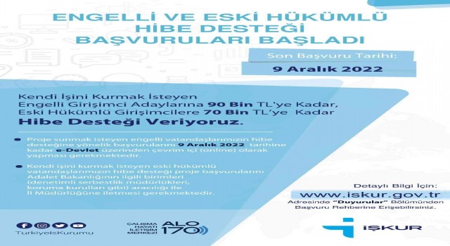 Engelli ve eski hükümlü hibe desteği başvuruları başladı