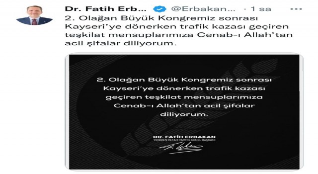 Fatih Erbakandan Geçmiş Olsun mesajı