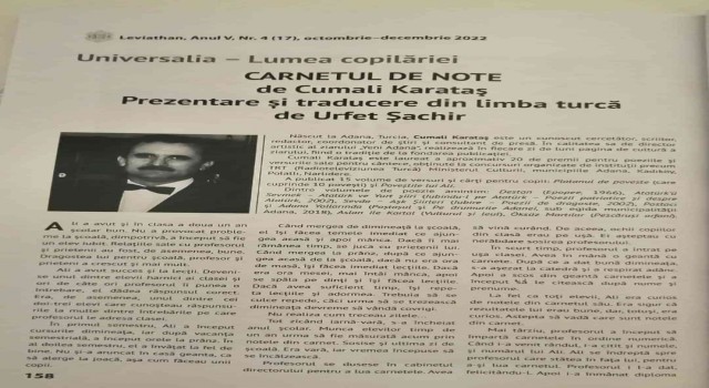 Karataşın şiirlerinden sonra öyküsü de Rumenceye çevrildi