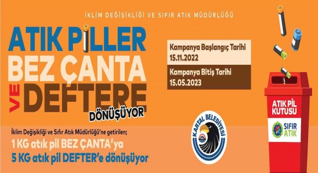 Kartalda atık piller bez çanta ve deftere dönüşüyor