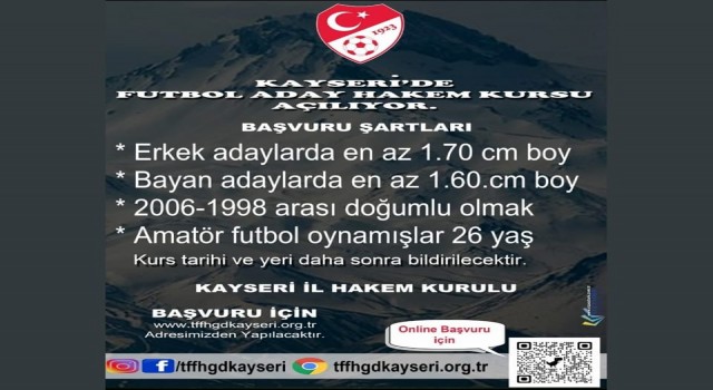 Kayseride Futbol Aday Hakem Kursu açılıyor