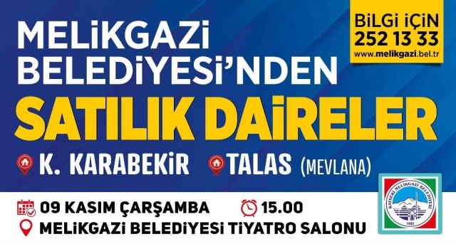 Melikgazi Belediyesinin 17 adet dairesi ihale ile satılacak