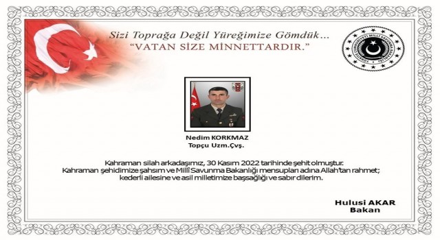MSB: Pençe-Kilit Harekatı bölgesinde bir asker şehit oldu