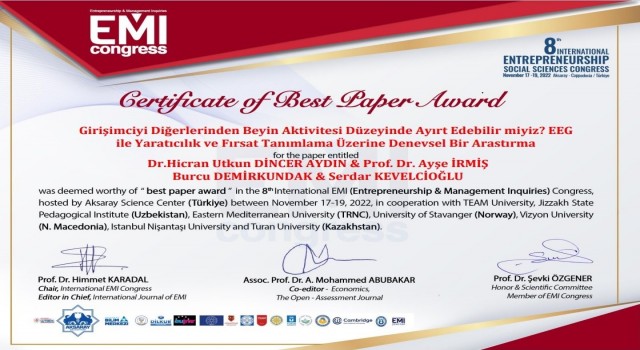 PAÜye 8. EMI Kongresinde en iyi bildiri ödülü