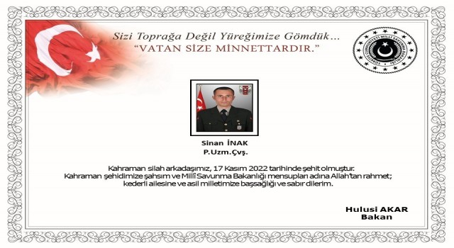 Pençe-Kilit Harekatında 1 asker şehit düştü