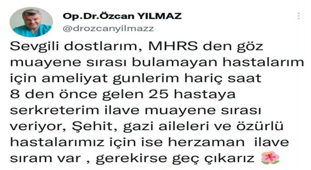 Randevu sıkıntısı çekilen Sinopta doktordan takdir toplayan hareket