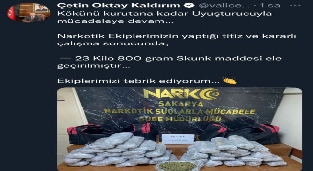 Sakaryada 23 kilo 800 gram skunk ele geçirildi