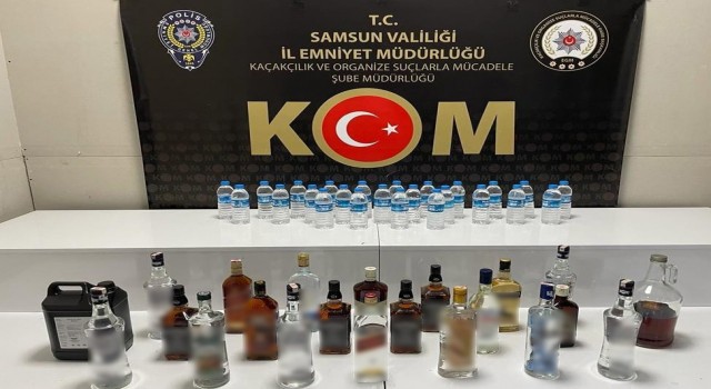 Samsunda sahte ve gümrük kaçağı içki ele geçirildi