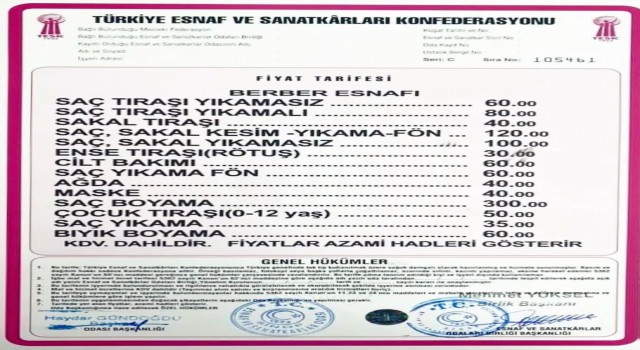 Sinopta berber tarifesi yenilendi: Saç-sakal 100-120 TL