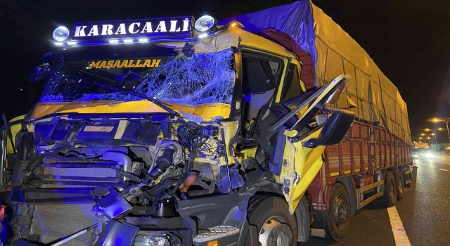 TEMde 2 kamyon çarpıştı, araçta sıkışan sürücü yaralandı