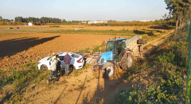 Yalovada çarpışan traktör ve otomobil enstitü bahçesine uçtu: 1 yaralı
