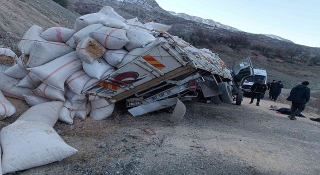 Adıyamanda saman yüklü kamyon devrildi: 1 ölü