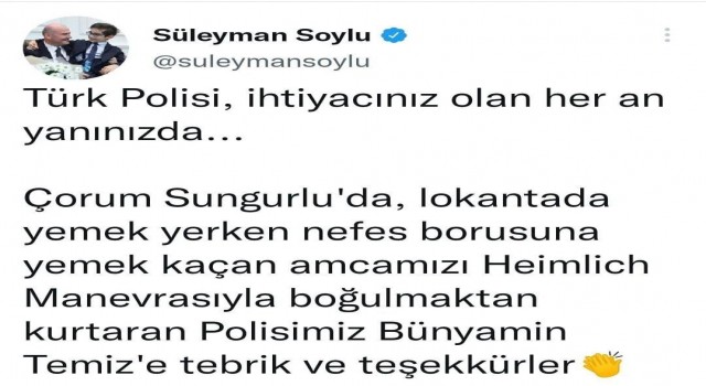 Bakan Soyludan kahraman polise tebrik