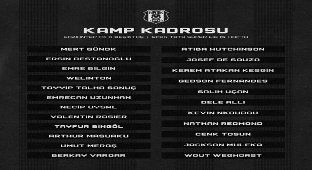 Beşiktaşın Gaziantepspor maçı kamp kadrosu belli oldu