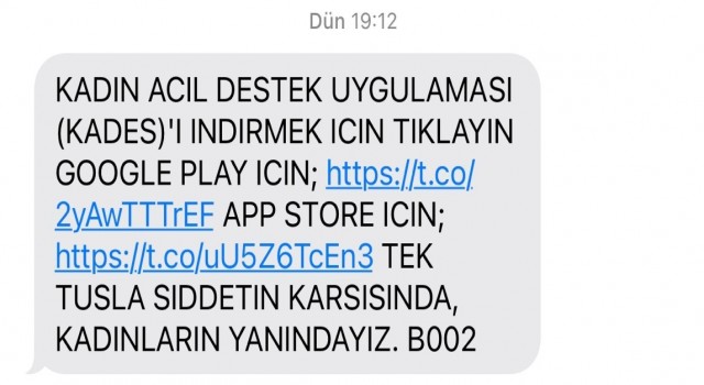İçişleri Bakanlığınca 18 yaş üstü kadınlara SMS ile ‘KADES indirme linki gönderildi