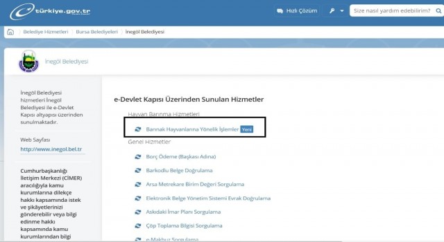 İnegölde E-Devlet üzerinden hayvan sahiplenme işlemi başladı