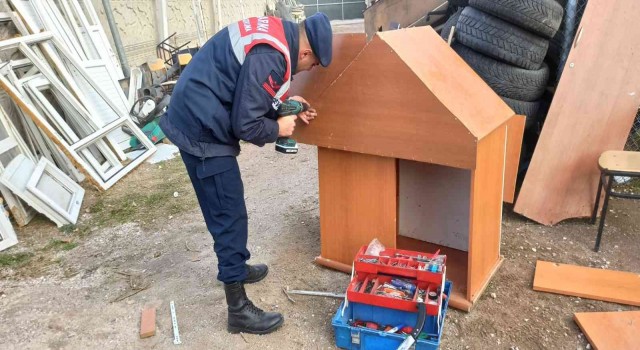 Jandarma, geri dönüşümden topladığı malzemelerle hayvanlara yuva yaptı