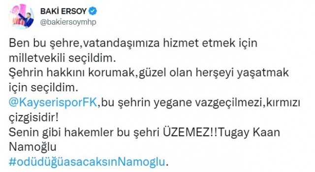 Kayserispordan hakem Numanoğluna tepki