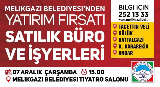 Melikgazide 22 adet ofis ve işyeri ihalesi için son 2 gün