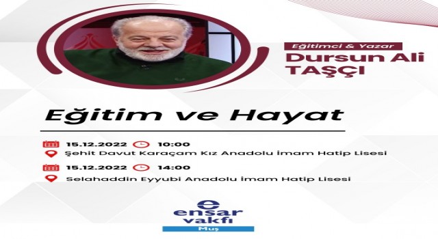 Yazar Dursun Ali Taşcı, tecrübelerini Muşlu öğrencilerle paylaşacak