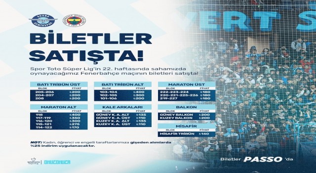 Adana Demirspor - Fenerbahçe maçının biletleri satışa çıktı