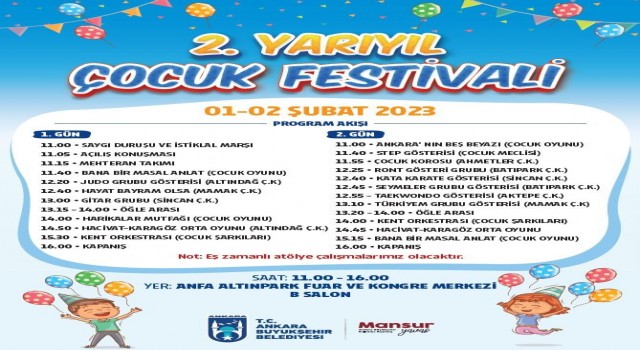 Başkentte Yarıyıl Çocuk Festivali başlıyor