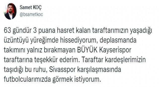 Kayserispor Basın Sözcüsü Batuhan Samet Koç: