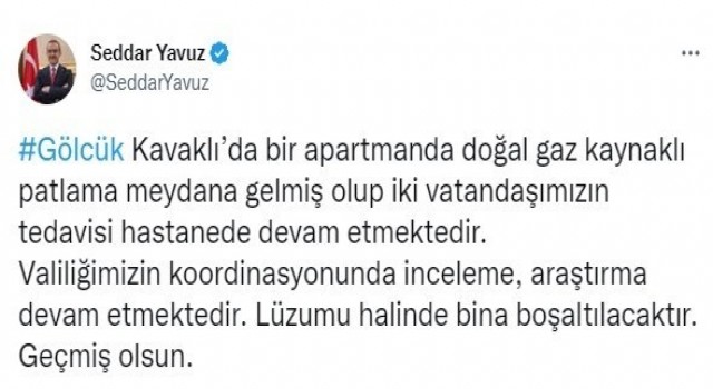 Kocaeli Valisi Yavuzdan patlamaya ilişkin açıklama