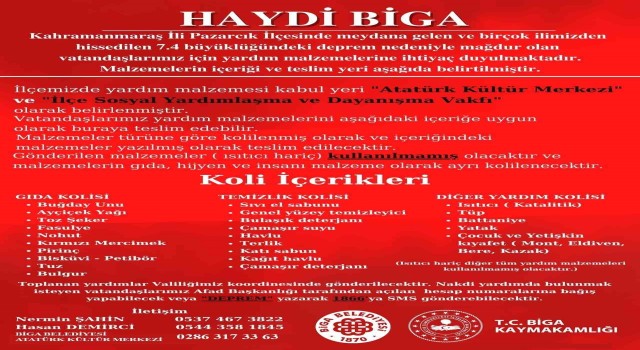 Bigadan deprem bölgesine yönelik yardım kampanyası