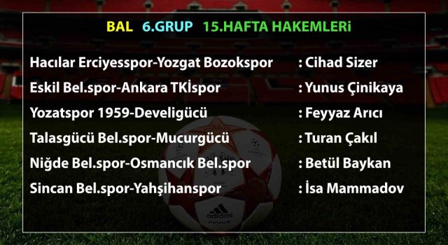 Bölgesel Amatör Lig 6. Grupta 15. hafta hakemleri belli oldu