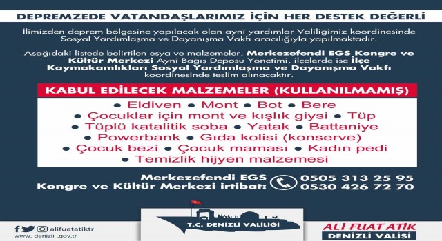 Denizli Valiliği deprem bölgesi için çağrıda bulundu