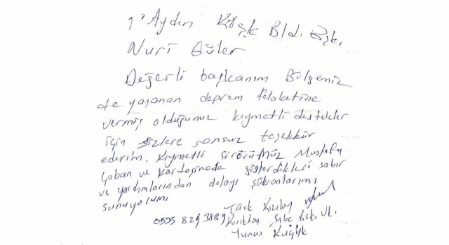 Deprem bölgesinden, Başkan Gülere anlamlı mesaj
