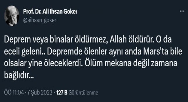 Deprem paylaşımı nedeniyle Prof. Dr. Ali İhsan Gökere idari soruşturma açıldı