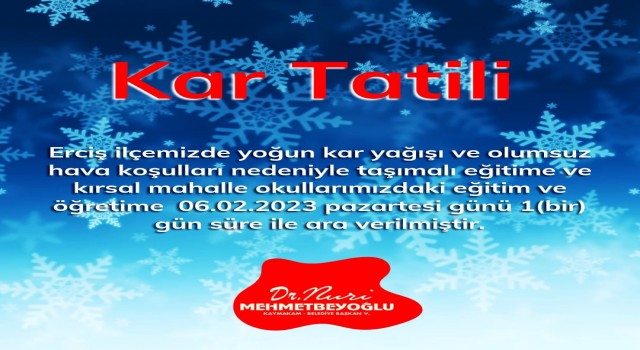 Ercişte eğitime kar tatili