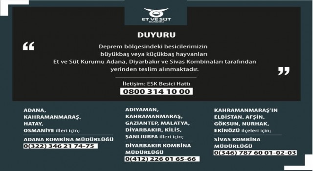 ESK, depremden etkilenen sahipsiz veya bakım imkanı olmayan hayvanları alıyor