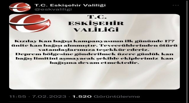 Eskişehir Valiliği bağışlanan kan miktarını açıkladı