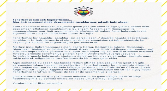 Fenerbahçeden depremzede çocuklara moral desteği