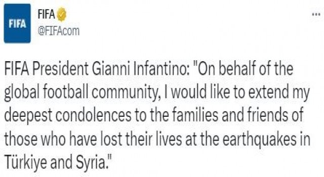 FIFA Başkanı Gianni Infantinodan taziye mesajı
